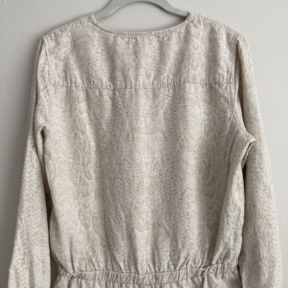 Cloth and Stone Anthropologie Romper Size Small Neutral Snake Print Linen Blend - Picture 7 of 11